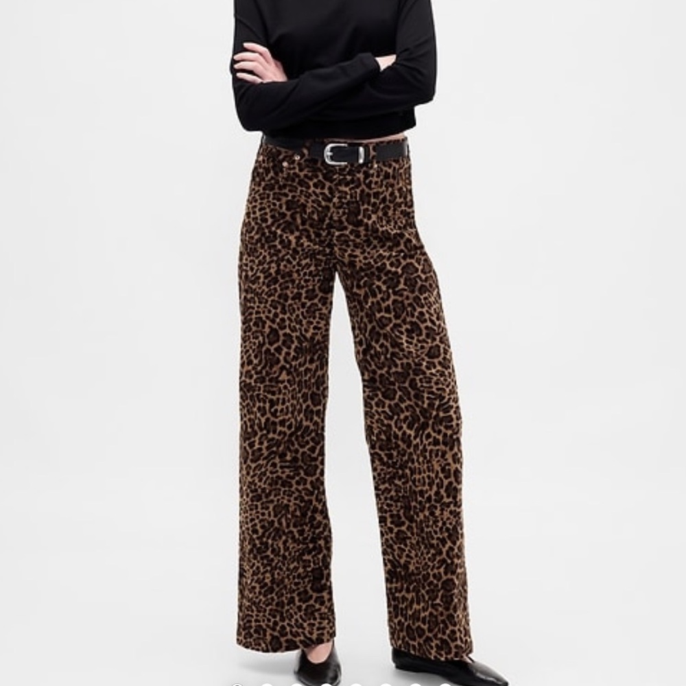 GAP Brown Leopard Print Wide Leg Pants